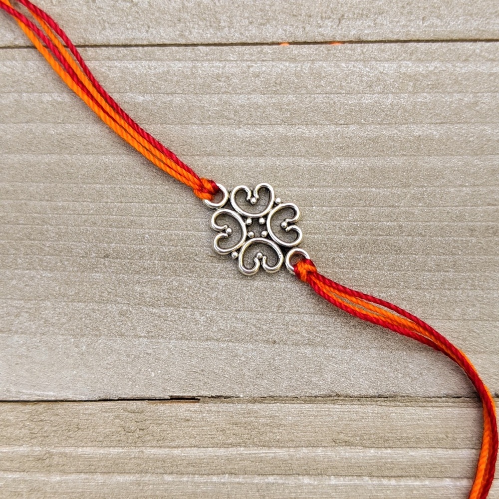 Set of 5 Red/Orange/Silver Thread Charm Bracelets